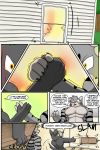  2:3 arm_wrestling aura canid canine canis comic dialogue domestic_dog english_text felid hi_res housepets! inside male mammal mungo_(housepets!) muscular muscular_male pantherine property_damage res_(housepets!) text tiger trashbadger webcomic window 