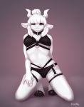  absurd_res anthro bovid caprine clothing female fur goat goat_lucifer_(helltaker) gradient_background hair helltaker hi_res hooves horn kisera lingerie lucifer_(helltaker) mammal open_mouth pinup pose red_sclera simple_background solo suggestive underwear white_body white_fur white_hair 