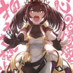  1girl azur_lane bangs black_gloves blush breasts brown_hair crown gloves green_eyes hair_ornament large_breasts long_hair looking_at_viewer myuutau_tadakichi open_mouth solo twintails yandere york_(azur_lane) 