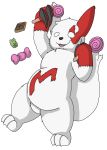  absurd_res alpha_channel candy chocolate claws darknetic digital_media_(artwork) feral food fur gummi_bears_(candy) happy hi_res lollipop male nintendo open_mouth pok&eacute;mon pok&eacute;mon_(species) red_body red_fur solo video_games white_body white_fur zangoose zangtober_2020 
