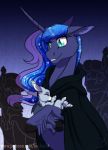  bat_pony blue_eyes cloak clothing equid female fetlocks friendship_is_magic hi_res holding_object holding_person horn inuhoshi-to-darkpen mammal my_little_pony princess_luna_(mlp) pupils robe slit_pupils sparkles story story_in_description winged_unicorn wings young 