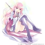  :d blue_cape blue_legwear blue_skirt cape fang holding holding_wand louise_francoise_le_blanc_de_la_valliere mary_janes official_art open_mouth pink_eyes pink_hair shirt shoes signature simple_background sitting skirt smile thighhighs thighs usatsuka_eiji wand white_shirt zero_no_tsukaima 