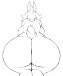  anthro big_breasts big_butt bovid breasts butt caprine ear_piercing ear_ring female goat goatonomous hi_res huge_butt mammal monochrome nude piercing rear_view solo thick_thighs 