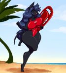  anthro beach big_breasts breasts canid canine clothing female hi_res lifeguard mammal one-piece_swimsuit ooo-belise-ooo seaside solo swimwear thick_thighs wide_hips 