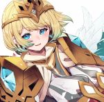  blonde_hair blue_eyes blue_hair earrings feather_trim fire_emblem fire_emblem_heroes fjorm_(fire_emblem) gradient_hair highres jewelry long_sleeves multicolored_hair nakabayashi_zun parted_lips short_hair simple_background white_background 