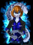  anthro ariveil blue_body blue_eyes blue_fur breasts brown_hair clothed clothing felid female fluffy fluffy_tail fur hair hi_res leopard mammal multicolored_body multicolored_fur pantherine simple_background smile solo text two_tone_body two_tone_fur url white_body white_fur 
