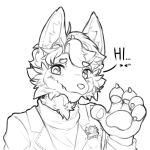  1:1 2020 anthro canid canine chibi clothing duo emoticon looking_at_viewer male mammal marvolk monochrome pawpads shirt sketch smile text thick_fingers topwear 