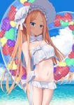  1girl abigail_williams_(fate/grand_order) abigail_williams_(swimsuit_foreigner)_(fate) artist_request bangs bare_shoulders bikini blonde_hair blue_eyes bonnet bow breasts fate/grand_order fate_(series) forehead hair_bow highres long_hair miniskirt navel parted_bangs sidelocks skirt small_breasts swimsuit twintails very_long_hair white_bikini white_bow white_headwear 