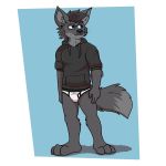  1:1 anthro bezzeroo black_clothing black_hoodie black_topwear briefs canid canine canis clothing drawyourfursona hi_res hoodie hoodie_meme male mammal meme meme_clothing solo standing topwear underwear white_clothing white_underwear wolf 