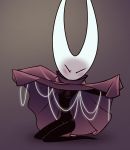  absurd_res anthro aunt_maire black_body breasts clothed clothing clothing_lift eyes_closed female full-length_portrait gradient_background hi_res hollow_knight hornet_(hollow_knight) kneeling nipples partially_clothed portrait purple_clothing simple_background solo team_cherry vessel_(species) video_games 