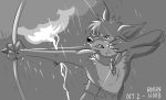  2020 angry anthro arrow baring_teeth bow_(weapon) canid canine chain clothed clothing collar disney english_text fox fur greyscale holding_bow holding_object holding_weapon lightning male mammal monochrome raining ranged_weapon robin_hood robin_hood_(disney) sanssouci solo teeth text topless topless_male torn_clothing weapon wet 