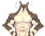  2020 5:4 abs anthro biceps canid canine canis captainjohkid fur hi_res male mammal muscular muscular_anthro muscular_male pecs simple_background solo wolf 