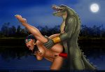  2018 anthro anthro_penetrating anthro_penetrating_female anthro_penetrating_human big_breasts breasts cleopatra crocodile crocodilian crocodylid detailed_background duo egyptian_mythology extro female female_on_anthro female_penetrated from_behind_position fucked_silly genitals green_body green_scales human human_on_anthro human_penetrated interspecies leg_glider_position leg_grab male male/female male_on_human male_penetrating male_penetrating_female male_penetrating_human mammal middle_eastern_mythology moon mythology night nipples nude open_mouth outside partially_submerged penetration penis pubes raised_leg red_penis reptile river scales scalie sex side_view sobek standing standing_sex tongue tongue_out water 