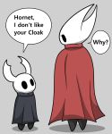  anthro arthropod cloak clothing dialogue duo english_text female hi_res hollow_knight hornet_(hollow_knight) insect male male/female protagonist_(hollow_knight) size_difference speech_bubble team_cherry text tonytoran video_games 