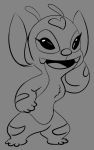  2020 alien antennae_(anatomy) arm_markings artbro bonnie_(lilo_and_stitch) buckteeth chest_tuft digital_drawing_(artwork) digital_media_(artwork) disney experiment_(lilo_and_stitch) eyelashes facial_markings female forehead_markings grey_background greyscale head_markings leg_markings lilo_and_stitch looking_at_viewer markings monochrome open_mouth open_smile semi-anthro simple_background sketch smile solo standing teeth tuft 