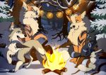  absurd_res ambiguous_gender arcanine black_body black_claws black_fur black_markings blue_eyes blue_markings brown_body brown_fur campfire canid canine claws ear_tuft eevee eeveelution eyes_closed feral fire fur green_eyes hi_res inner_ear_fluff lights log lycanroc mammal markings midday_lycanroc nintendo open_mouth orange_body orange_eyes orange_fur outside pok&eacute;mon pok&eacute;mon_(species) riska_(artist) shiny_pok&eacute;mon signature sitting snow spikes standing tan_body tan_fur tree tuft umbreon video_games white_body white_fur wood 