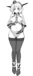  1girl absurdres anklet bangs between_breasts big_belly blush braid breasts capelet closed_mouth colorado_(kantai_collection) commentary_request eyebrows_visible_through_hair full_body garrison_cap gloves greyscale groin hands_on_own_stomach hat headgear highres jewelry kantai_collection kokutou_nikke large_breasts looking_at_viewer monochrome navel necktie necktie_between_breasts nipples no_pussy nude pregnant simple_background smile solo standing stomach thighhighs white_background 