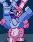  absurd_res animatronic anthro balls big_balls big_penis blue_body bonnet_(fnafsl) carrying duo eyelashes five_nights_at_freddy&#039;s flaccid genitals green_eyes half-closed_eyes hi_res intersex intersex/male lagomorph leporid looking_pleasured machine male male_penetrated mammal narrowed_eyes open_mouth penetration penis pink_body plushtrapboyuwu puppet_bonnie_(fnafsl) purple_eyes rabbit robot simple_background sister_location smile spread_legs spreading thick_thighs tongue tongue_out video_games 