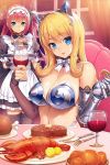  2girls airi_(queen&#039;s_blade) airi_(queen&#039;s_blade_unlimited) alcohol animal_ears apron armor armored_boots bangs black_dress black_gloves black_legwear blonde_hair blue_eyes boots bow bread breastplate breasts butter chair cleavage closed_mouth collarbone cup detached_collar dress drink drinking_glass elbow_gloves elina eyebrows_visible_through_hair fake_animal_ears fingerless_gloves food fork glint gloves hair_bow hairband hands_up holding holding_drink holding_tray indoors knife lace lace-trimmed_gloves lace_trim large_breasts lobster long_hair looking_at_viewer maid maid_apron maid_headdress meat medium_breasts multiple_girls navel neck_ribbon night official_art on_chair oosaki_shin&#039;ya parted_lips plate puffy_short_sleeves puffy_sleeves quad_tails queen&#039;s_blade queen&#039;s_blade_unlimited queen&#039;s_blade_white_triangle red_hair ribbon shadow_tracker_elina short_sleeves sidelocks sitting smile standing steak table thighhighs tray white_neckwear white_ribbon window wine wine_glass 