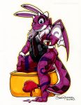  2020 anthro brian_reynolds clothed clothing fake_ears fake_rabbit_ears hi_res male membrane_(anatomy) membranous_wings necktie pillow reptile scalie simple_background solo toonfx white_background wings 