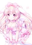  1girl absurdres animal_ears bow breasts bubble_skirt bunny_ears chiika_(cure_cherish) cleavage hair_bow highres large_breasts long_hair looking_at_viewer maid_dress original pink_bow pink_eyes pink_hair puffy_short_sleeves puffy_sleeves scrunchie short_sleeves skirt smile solo thighhighs two_side_up white_legwear wrist_scrunchie 