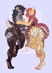  2018 absurd_res anthro anthro_on_anthro big_butt breast_squish breasts breasts_frottage butt clothed clothing duo ear_piercing ear_ring felid female female/female fishnet fishnet_legwear genitals hi_res huge_butt hyaenid inner_ear_fluff interspecies legwear looking_at_viewer looking_back mammal nastypasty on_one_leg pantherine pawpads piercing purple_eyes pussy rear_view side_boob simple_background spotted_hyena squish standing tia_(nastypasty) tiger tongue tongue_out topless torn_clothing tuft 