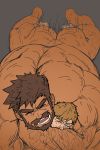  2boys ^_^ abs ass back bara beard blonde_hair body_hair brown_hair closed_eyes completely_nude dobito_mn facial_hair fallen_down flat_color giant giant_male hairy highres hug imminent_sex male_focus manly motion_blur multiple_boys muscle nude original short_hair size_difference sketch smile tears uncensored veins yaoi 