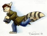  2020 anthro barefoot box brian_reynolds brown_body brown_fur brown_hair cacomistle clothed clothing fur hair holding_object invalid_tag kendall_(sirkain) looking_back male mammal pawpads procyonid ring-tailed_cat ringtail signature solo toonfx whiskers 