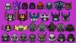  absurdres art_likes_robots beast_machines beast_wars decepticon english_commentary frown galvatron head_only highres mecha megatron megatron_(beast_wars) megatron_(idw) megatron_(prime) multiple_persona no_humans open_mouth optimal_megatron pixel_art purple_background red_eyes the_transformers_(idw) transformers transformers:_age_of_extinction transformers:_dark_of_the_moon transformers:_fall_of_cybertron transformers:_revenge_of_the_fallen transformers:_the_last_knight transformers:_war_for_cybertron transformers_(live_action) transformers_animated transformers_armada transformers_car_robots transformers_cybertron transformers_energon transformers_prime 