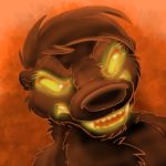  1:1 angry anthro bouncyotter female flinters fur glowing glowing_eyes glowing_mouth hair lutrine mammal mustelid open_mouth solo 