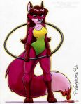  anthro black_nose breasts brian_reynolds brown_hair canid canine clothed clothing dipstick_tail female fox fur green_eyes hair hi_res leotard mammal multicolored_tail red_body red_fur solo toonfx 