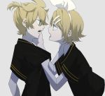  1boy 1girl ahoge angry aqua_eyes arguing black_shirt blonde_hair bow brother_and_sister earrings eiku eye_contact face-to-face finger_in_mouth frown hair_bow hair_ornament hairclip hands_on_another&#039;s_neck jewelry kagamine_len kagamine_rin looking_at_another mouth_pull muted_color open_mouth pale_skin shirt shirt_grab short_ponytail siblings sketch twins vocaloid 