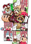  animal_crossing anthro bells_(animal_crossing) blush bodily_fluids bovid caprine clothed clothing clown comic eulipotyphlan female group hedgehog human japanese_text male mammal nintendo oasisu17 pietro_(animal_crossing) procyonid punch raccoon sable_able sheep sweat text tom_nook_(animal_crossing) video_games villager_(animal_crossing) 