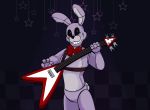  2015 animatronic anthro black_background black_sclera bonnie_(fnaf) dompteuseartist fingers five_nights_at_freddy&#039;s fluffy fluffy_tail fur guitar inner_ear_fluff lagomorph leporid long_ears looking_at_viewer machine mammal musical_instrument plucked_string_instrument purple_body purple_fur rabbit robot signature simple_background small_tail smile solo standing string_instrument teeth tuft video_games white_eyes 