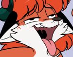  anthro canid canine close-up clothing expression_meme female fox head_shot headgear headwear kabula_(artist) mammal meme open_mouth red_fox solo teeth tongue tongue_out 