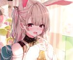  animal_ears blush brown_hair bunny_ears bunnygirl cropped drink long_hair original red_eyes shinoba 