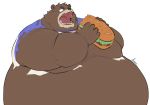  2020 anthro brown_body brown_fur clothing food fur iwano kemono male mammal morbidly_obese morbidly_obese_anthro morbidly_obese_male obese obese_anthro obese_male overweight overweight_anthro overweight_male shirt simple_background solo topwear ursid white_background 