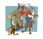  anthro black_nose br&#039;er_fox canid canine clothed clothing disney fox fur group hat headgear headwear japanese_text male mammal simple_background song_of_the_south text uochandayo 