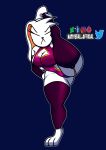  anthro big_breasts breasts butt clothed clothing eyelashes female female/female hair hi_res lagomorph legwear leporid looking_at_viewer mammal ms.bunlee_(character) nativefall rabbit simple_background solo spread_legs spreading stockings thick_thighs white_body 