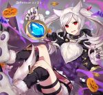  1girl animal_ears belt candy cookie fake_animal_ears fang fire_emblem fire_emblem_awakening fire_emblem_heroes food gloves grima_(fire_emblem) haru_(nakajou-28) long_sleeves open_mouth paw_gloves paws red_eyes robin_(fire_emblem) robin_(fire_emblem)_(female) solo tail twintails twitter_username white_hair wolf_ears wolf_tail 