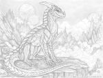  2020 ambiguous_gender claws dark_natasha dragon feral monochrome scales sitting smile solo traditional_media_(artwork) wingless_dragon 