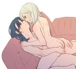  2girls ass blue_eyes blue_hair breasts butt_crack byleth_(fire_emblem) byleth_(fire_emblem)_(female) couch edelgard_von_hresvelg fire_emblem fire_emblem:_three_houses from_behind large_breasts long_hair medium_breasts medium_hair multiple_girls nude purple_eyes reclining riromomo silver_hair straddling white_background yuri 