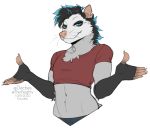  2020 anthro blue_eyes blue_hair digital_media_(artwork) hair kittydee male mammal marsupial midriff navel phalangeriform simple_background smile solid_color_background solo white_background 