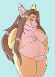  anthro breasts canid canine canis domestic_dog ear_piercing ear_ring embriel female hair herding_dog industrial_piercing mammal pastoral_dog piercing pregnant solo welsh_corgi 