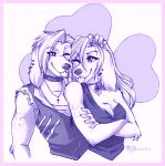  anthro anthro_on_anthro ariveil bird_dog breasts brother brother_and_sister canid canine canis claws clothed clothing collar domestic_dog duo ear_piercing female fur hair hi_res hunting_dog male mammal piercing retriever sibling simple_background sister smile tattoo tongue tongue_out white_background 