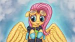  16:9 blush clothing eltaile equid equine eyewear female fluttershy_(mlp) friendship_is_magic goggles hasbro hi_res hoodie juice_box mammal my_little_pony open_mouth pegasus semi-anthro solo tongue topwear widescreen wings 