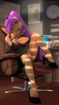  3d_(artwork) 9:16 absurd_res bottomless bottomwear chair clothed clothing day digital_media_(artwork) eyewear female footwear furniture genie genitals glasses hair hi_res high_heels humanoid humanoid_pointy_ears looking_away not_furry office owo_sfm phone ponytail purple_hair pussy raised_leg shantae shantae_(series) shoes skirt solo source_filmmaker spread_legs spreading suit video_games wayforward 