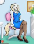  aggressive_retsuko anthro bird_dog blush canid canine canis cavalier_king_charles_spaniel chair domestic_dog female furniture hunting_dog inui_(aggressive_retsuko) mammal nicnak044 office office_chair pinup pinup_pose pose sanrio shy solo spaniel toy_dog 