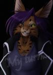  2014 anthro breasts digital_media_(artwork) eyebrows eyelashes felid feline female green_eyes hair hi_res lynjox lynx lynxyjones mammal purple_hair smile solo whiskers 