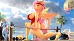  16:9 3d_(artwork) 4k absurd_res anthro anthrofied big_breasts big_butt bikini bikini_thong breasts butt chair clothing digital_media_(artwork) dumbbell duo equid equine fluttershy_(mlp) friendship_is_magic furniture hasbro hi_res lifeguard looking_back mammal my_little_pony one-piece_swimsuit pegasus rainbow_dash_(mlp) rear_view swimwear umbrella weights whiteskyline widescreen wings 
